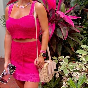 Pink knit two piece skirt set !